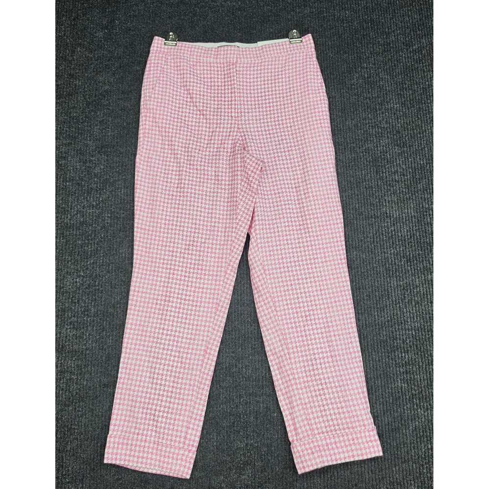 Ann Taylor Curvy Fit Pink White Houndstooth Cotton Hemp Cuffed Pants Size 6 NEW